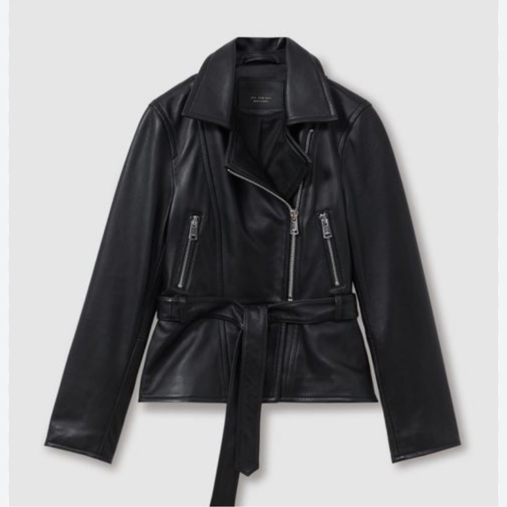 Reiss Febe Black Leather Moto Jacket 8US